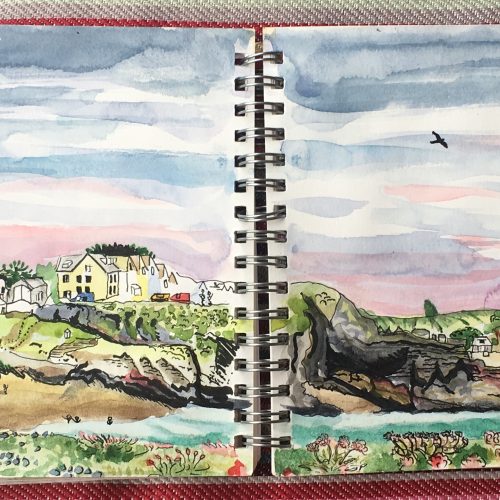 Sketch of the Polzeath Cliffs and the house